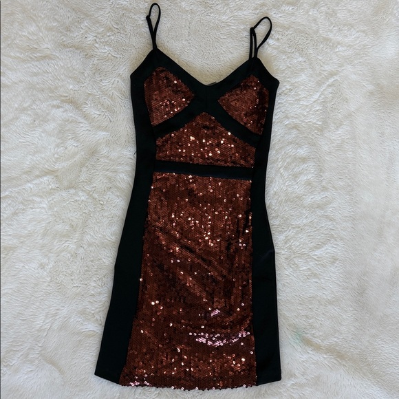 bebe Dresses & Skirts - BEBE Sequin Bronze and Black Mini Dress